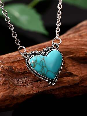 #ad Turquoise Heart Pendant Necklace Jewelry for Women Gift for Her Necklace $6.33