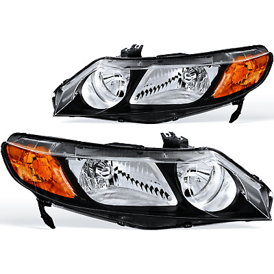 #ad For 2006 2011 Honda Civic Sedan Black Headlights Headlamps Passenger Driver Pair $67.99
