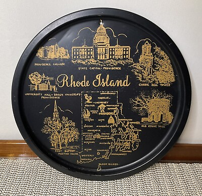 #ad Metal Black amp; Gold Souvenir 11” Round Wall Mount Plate Rhode Island $9.99