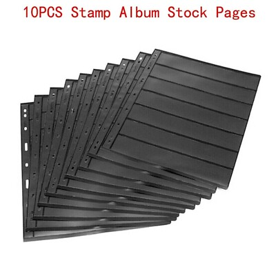 #ad 10 Sheets Stamp Stock Pages 7 Strips w 9 Binder Holes Black amp; Double Sided BQ $14.49