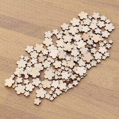 #ad 100pcs Mixed Size Wooden Pieces Flower Carvings Craft Embellishments Wood $7.48