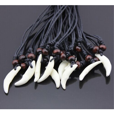 10pcs Real Tooth Fangs Wolf Teeth Pendants Adjustable Necklace Amulet Gift White $12.99