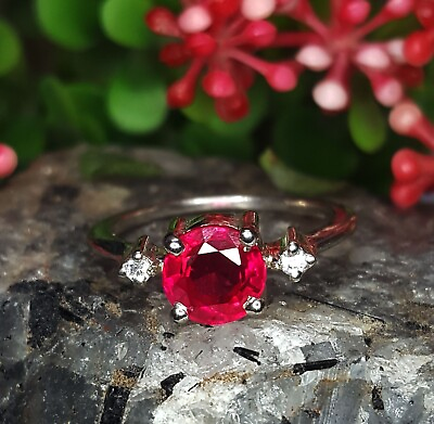 #ad Natural Red Ruby 925 Sterling Silver Ring Size 6.00 US Certified 2.40gram Ring $86.99