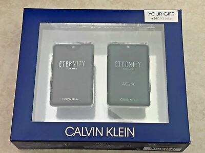 Calvin Klein Eternity for Men Aqua EDT Spray 2 Pc Travel Gift Set Boxed .67 Oz $29.99