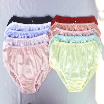 #ad 10p Colorful Size M Light Underwear Nylon Silky Soft Slip Panties Waist 30quot; 36quot; $50.00