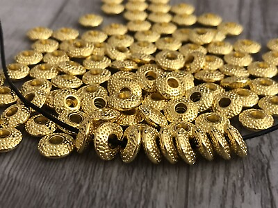 #ad 100 Beads Round Saucer Style Gold Toned Spacers 8m X 3m thick amp; hole=2.5m $4.99
