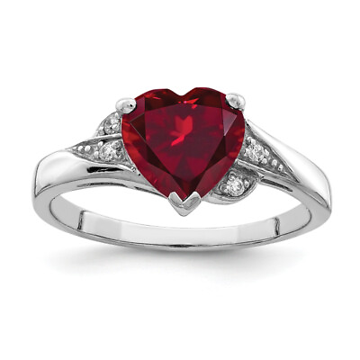 #ad 925 Sterling Silver Cubic Zirconia CZ Synthetic Red Ruby July Birthstone Hear... $87.00