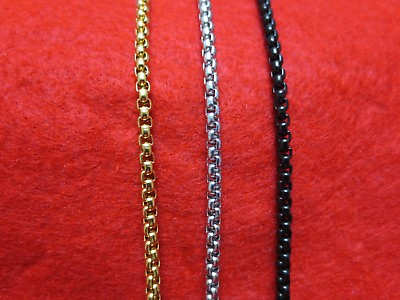 3MM 16quot; 60quot; GOLD SILVER BLACK PLATED STAINLESS STEEL SMOOTH BOX ROPE NECKLACES $7.12