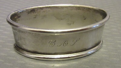 #ad antique R Blackinton Sterling Silver Napkin Ring oval almond shaped monogram $44.95