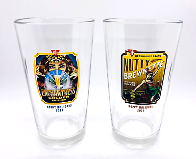 #ad NEW BJ#x27;s Brewhouse Happy Holidays 2021 Pint Glasses Nutty Brewnette Enchantress $17.99