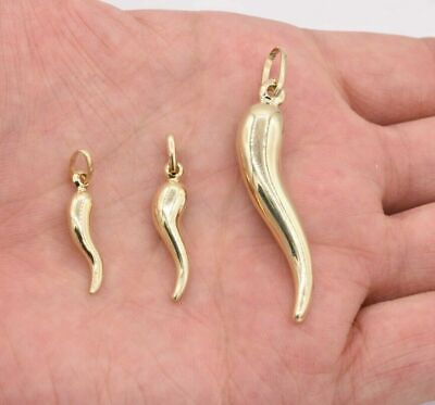 #ad CORNICELLO ITALIAN HORN Real 10K Yellow Gold Pendant Good Luck Charm All Sizes $60.49