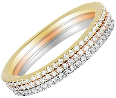 Round CZ Stackable Eternity Set of 3 Rings in 14k Tri Tone Solid Gold Ring SZ 6 $435.29