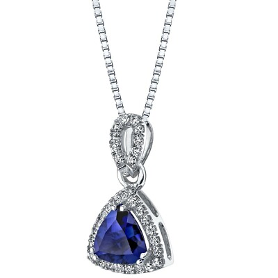 #ad 14k White Gold Trillion Cut 2.50 carat Lab Created Blue Sapphire Halo Pendant $179.99