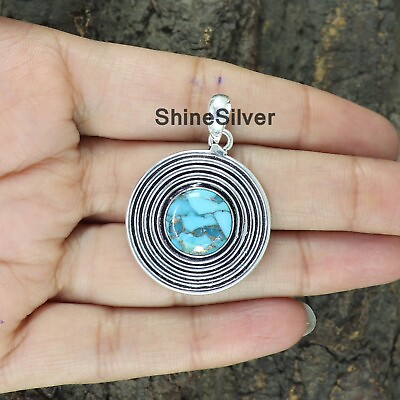 #ad Blue Copper Turquoise 925 Silver Designer Round Handmade Women Jewelry $16.09