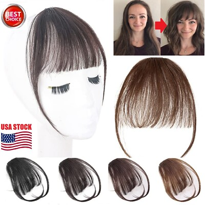 #ad Hair Clip in Bangs 100% Human Hair Wispy Bangs with Temples Front Hairpieces USA $6.83