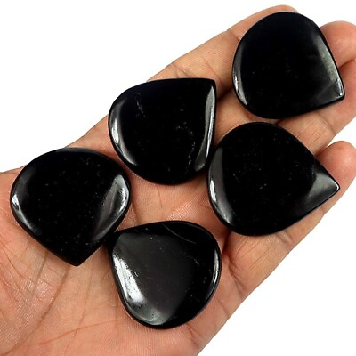 #ad Wholesale Lot 434 Ct 5Pc Natural Black Tourmaline Pear Cabochon Gemstone 37 41mm $29.99