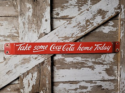 #ad VINTAGE COCA COLA PORCELAIN SIGN DOOR PUSH BAR SODA BEVERAGE DRINK COLD COKE POP $289.86