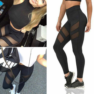 #ad Women High Waisted Yoga Pants Workout Running Mesh Gym Push Up Sports Tights $10.98