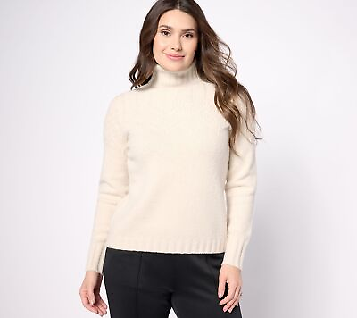 #ad Isaac Mizrahi Live Women#x27;s Top Sweater Sz L Cable Knit Turtleneck Ivory A624563 $24.75