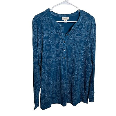 #ad Style amp; Co Blouse Women#x27;s 0X Popover Button Long Sleeve Floral Shirt $7.04
