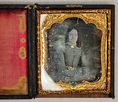 #ad 1 6th Plate Daguerreotype Of A Woman In A Full Union Case $64.95