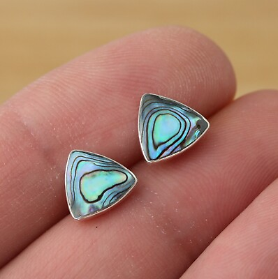 #ad Abalone Shell 925 Sterling Silver Triangle Stud Earrings Gift Boxed GBP 13.98