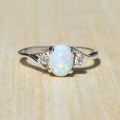 White Fire Opal Ring for Women Wedding Party 925 Silver Rings Jewelry Size 6 10 C $1.89
