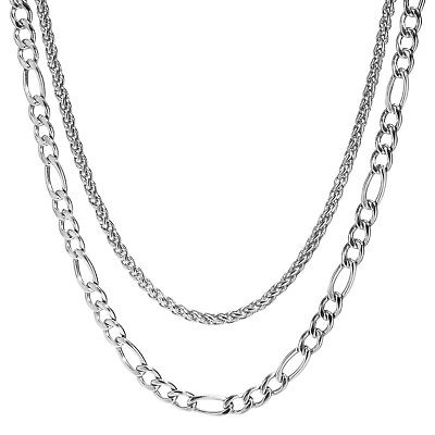 #ad 2Pc Stainless Steel Necklace Chain For Men Boy Simple Valentine#x27;s Day Gift $12.95