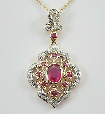 #ad 2Ct Ruby Engagement amp; Wedding Drop Pendant 14K Yellow White Gold Over Free Chain $28.00