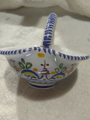#ad Hand Painted Spanish Pottery Basket Marked España $8.99