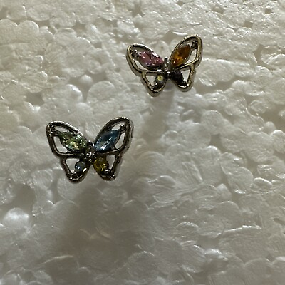 #ad Lovely Multi Colored Crystals Butterflies With Stud Earrings $7.50