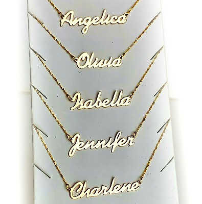 #ad GOLD plated ANY Name Necklace Personalized Custom over Sterling Silver Pendant $34.00