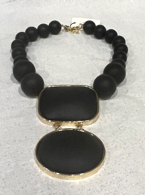 #ad NATASHA Statement Black Gold Necklace $49.00