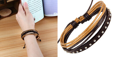 #ad Multi Layer Leather Bracelet Wristband Braided Rope Cuff Bangle For Men Women US $7.84