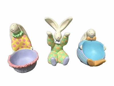 #ad Avon Gift Collection Set of 3 Ceramic Easter Bunny Egg Holder Figurines $11.00
