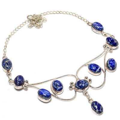 #ad Lapis Lazuli Gemstone 925 Silver Jewelry Necklace 18quot; m797 $19.38