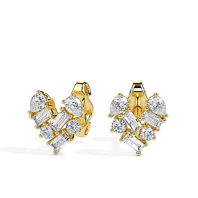 #ad Radiant Romance: Stylish Sterling Silver Heart Earrings with Gold Plating $13.82