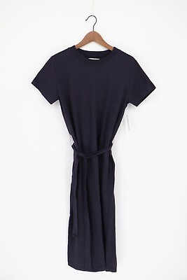 #ad VELVET By Graham Spencer Zayla Short Sleeve Tie Waist Midi Dress Navy S $214 A5 $34.00