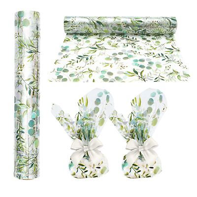 #ad Eucalyptus Cellophane Wrap Roll Greenery Clear Wrapping Paper Green Leaves Pl... $27.58