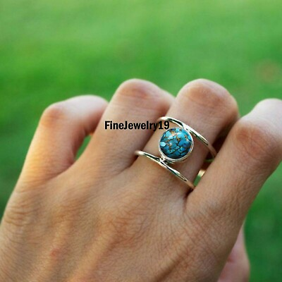 #ad Turquoise Ring Blue Copper 925 Sterling Silver Ring Handmade Ring Jewelry H712 $11.56