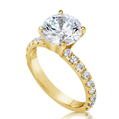 #ad 3.25 Ct Pave 4 Prong Round Cut Diamond Engagement Ring SI1 G Yellow Gold 14k $4747.00