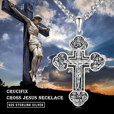 #ad Medal Necklace Jesus Pendant Cross Necklace Protection Catholic Jewelry Gifts $185.00