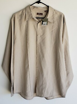 #ad Cafe Luna Long Sleeve Button Down Shirt Mens XL 46 48 Tan Lightweight 0157 $12.99