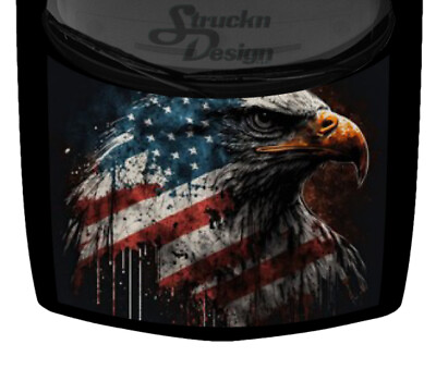 #ad USA Bald Eagle Fierce American Flag Car Truck Hood Wrap Graphic Vinyl Decal $215.05