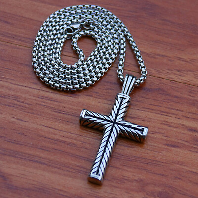 Men Stainless Steel Vintage Cross Pendant Necklace Men Women Silver $9.99