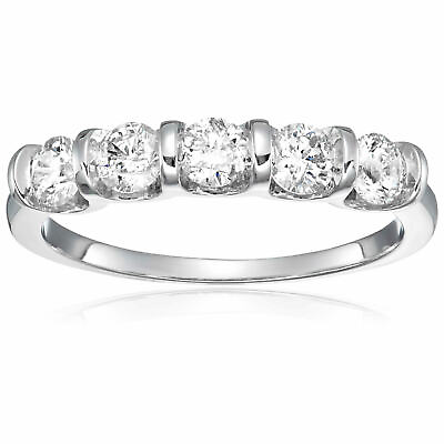 #ad 1 ct Diamond Engagement Ring Certified SI2 I1 I J 5 Stones 14K White Gold Round $1439.99