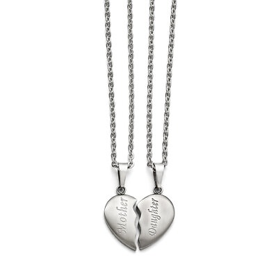#ad #ad Chisel Stainless Steel Brushed 1 2 Heart Mother Daughter Necklace Set 18quot; $57.99