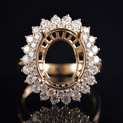 #ad Custom Natural Diamond Anniversary Halo Ring Semi Mount 14KY Gold Oval 14x12MM $1200.00