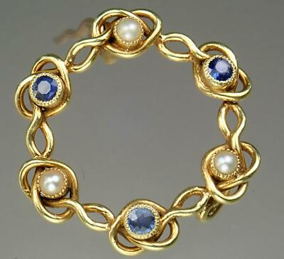 #ad Fine Antique Victorian 15K Gold Sapphire Pearl Hearts Love Brooch Pin Pendant $495.00