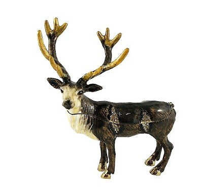 #ad Portman Studios Treasures Bejeweled Pewter Metal Trinket Holder Elk C $20.00